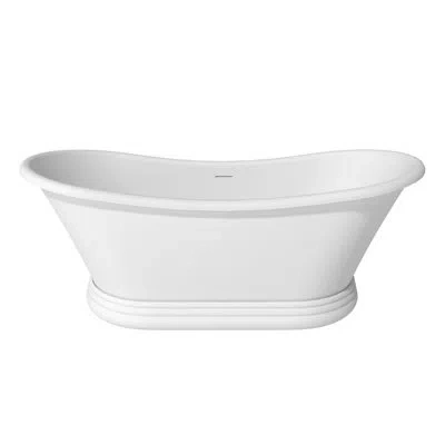 Casainc Crescent 67.13"x 29.53" Solid Surface Stone Freestanding Soaking Bathtub In Matte White