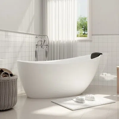 Casainc Crestone 59" X 30" Soaking Solid Surface Stone Bathtub With Pollow In Matte White