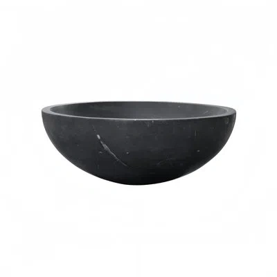 Casainc Dark Gray Marble Vessel Bathroom Sink 15.7" Round Stone Basin Above-counter Vanity Bowl In Dark Grey
