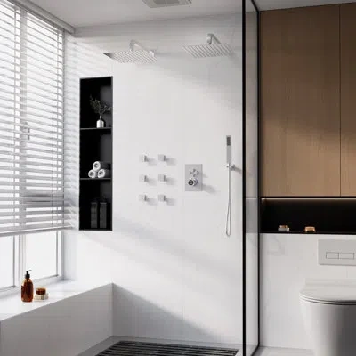 Casainc Dual Shower Head Thermostatic Rainfall Shower System With Rough In-valve And Shower Body Spray In Chrome