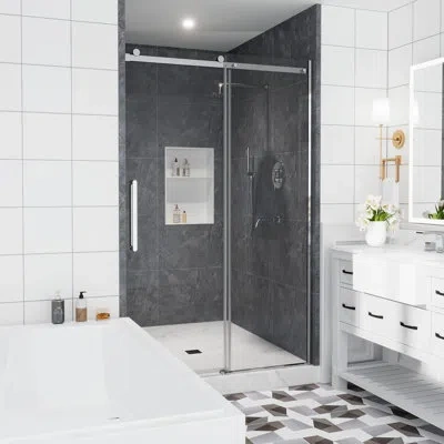 Casainc Étoile 44"-48" W X 76" H Frameless Single Sliding Shower Door With Soft-closing And Clear Tempered G In Chrome