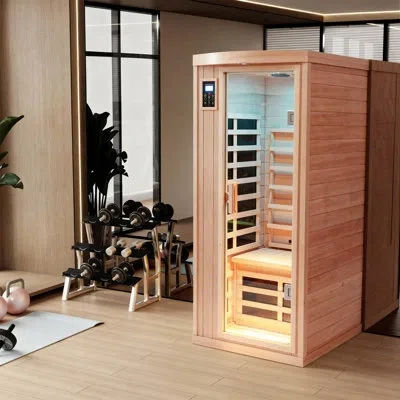 Casainc Eulen One Person Solid Hemlock Sauna With Colorful Lights, Reading Lights And Bluetooth Speakers In Natural