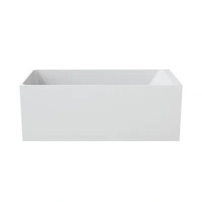 Casainc Gridley  Rectangle Freestanding Soaking Solid Surface Resin Stone Bathtub In Matte White