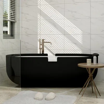 Casainc Hudson 67" X 30" Solid Surface Stone Soaking Bathtub With Pollow In Matte Black;white