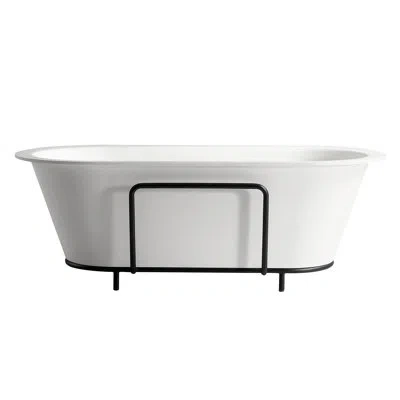 Casainc Hudson 70.9" X 35.4" Solid Surface Stone Freestanding Soaking Bathtub With Black Bath Pollow In Matte White