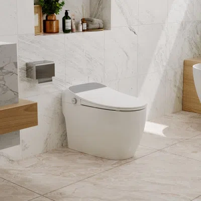 Casainc Pineln Heated Smart Toilet Seat With Soft-close Cover, Night Light, Foot Sensor Flush, Power Outage  In White
