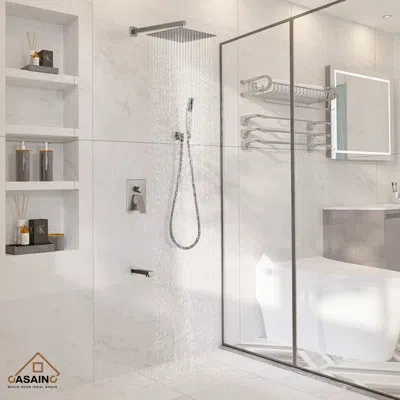 Casainc Pressure Balanced Complete Shower System With Rough-in Valve In Brushed Nickel