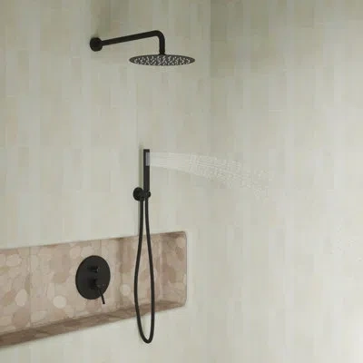 Casainc Pressure-balanced Complete Shower System With 10-inch Rain Shower Head, Handheld, Rough-in Valve In Matte Black