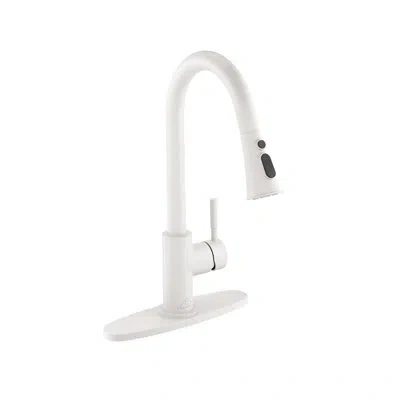 Casainc Pull Down Sprayer Kitchen Faucet With Dual-function Sprayer And Deck Plate In Spot-free In Matte White