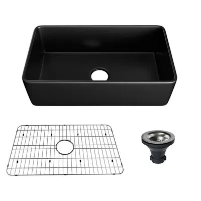 Casainc Pure Single Bowl Fireclay Farmhouse Kitchen Sink With Accessories In Black