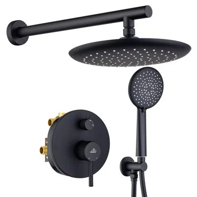 Casainc Rainfall Complete Shower System With 5-setting Handheld Shower And Rough In Valve In Matte Black