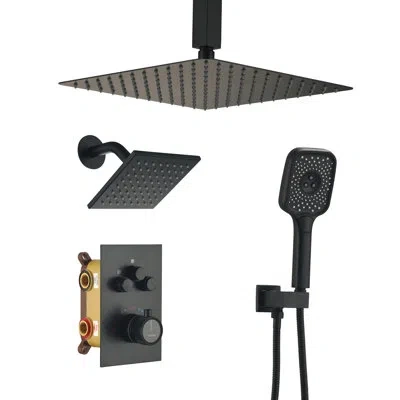 Casainc Rainfall Symphony 12inch 3-function Dual Shower Head Thermostatic Shower System With 3 Sprays Handhe In Matte Black