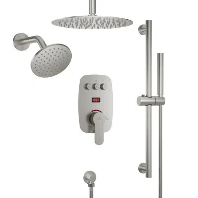 Casainc Rainfall Symphony 12inch Dual Showerhead Temperature Display Shower System With 2 In 1 Slider Bar Sh In Brushed Nickel