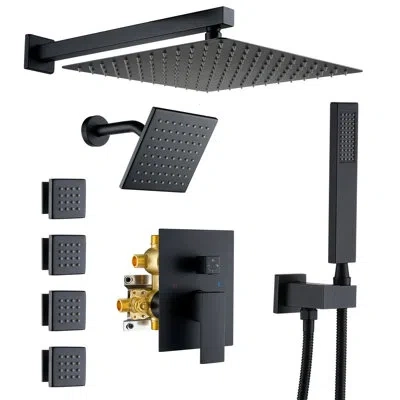Casainc Rainfall Symphony 4-funtion 12inch Dual Shower Head Shower System With Handheld And Body Jets In Matte Black