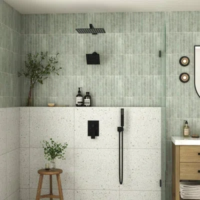Casainc Rainfall Symphony 6-setting 12inch Completed Shower System With Dual Showerheads & Handheld In Matte Black
