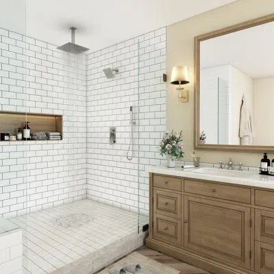 Casainc Rainfall Symphony Dual Shower Head Pressure-balanced Complete Shower System With Digital Display In Brushed Nickel