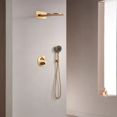 Casainc Rainier Thermostatic Rainfall Shower System With Rough In-valve In Brushed Gold