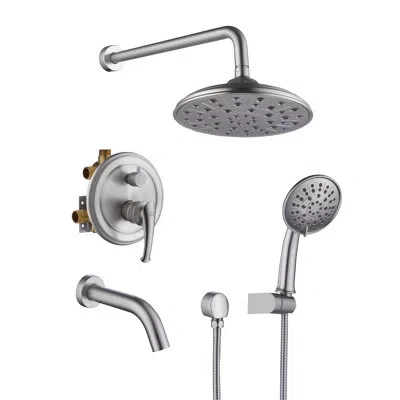 Casainc Retro Wall Mount 3 Funtions Rainfall Shower System With 3 Setting Handheld, Bath Spout, Rough-in Val In Brushed Nickel