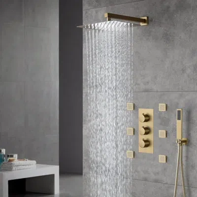 Casainc Revitalize 12 Inch Luxury Thermostatic Complete Shower System With Rough-in Valve In Brushed Gold