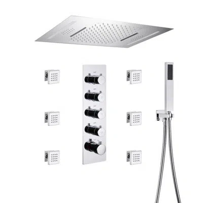 Casainc Rodeo 23"lx15"w Flush Mounted Led Bluetooth Music Thermostatic Complete Shower System With 6 Body Je In Chrome