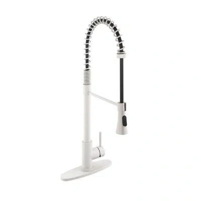 Casainc Spring Pull Down Sprayer Kitchen Faucet With Dual-function Spray Head And Deck Plate In Matte White