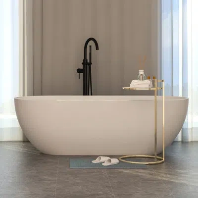 Casainc Tangent 69 Inch Solid Surface Stone Freestanding Soaking Bathtub In White
