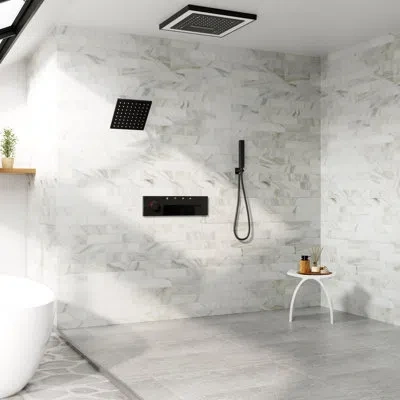 Casainc Thermostatic Led Music 16" Shower System With App & Remote Control, Music And Handheld Shower In Matte Black