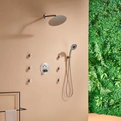 Casainc Thermostatic Rainfall Shower System With Rough In-valve And Digital Display Handheld In Brushed Nickel