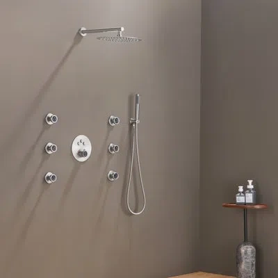 Casainc Thermostatic Rainfall Shower System With Rough In-valve And Shower Body Spray In Brushed Nickel
