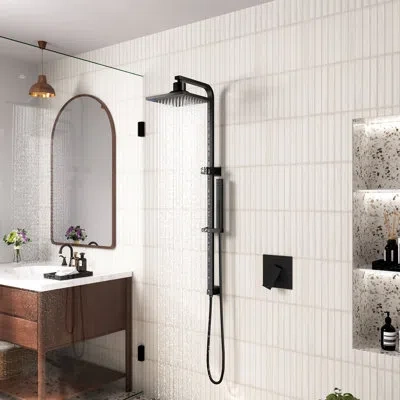 Casainc Wall Mount Pressure-balanced Shower System Shower Head With Slider Bar Handheld In Matte Black