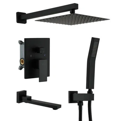 Casainc Wall Mounted Pressure Balanced Complete Shower System With Rough-in Valve In Matte Black