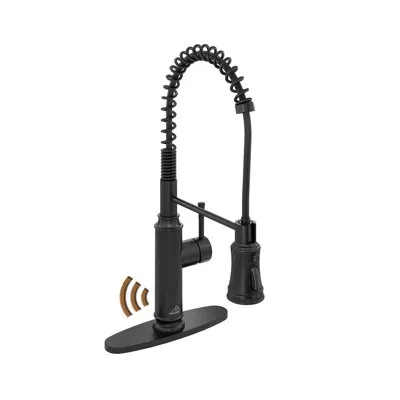 Casainc Willow 1.8 Flow Pull Down Sprayer Kitchen Faucet With Infrared Sensor Induction Function And Deck Pl In Matte Black