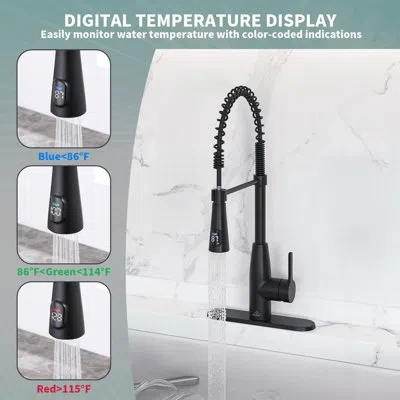 Casainc Willow Pull Down Sprayer Kitchen Faucet With Touchless Sensor And Digital Temperature Display In Matte Black