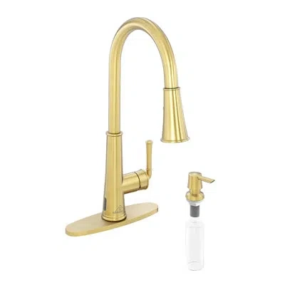 Casainc Willow Pull Down Sprayer Kitchen Faucet With Touchless Sensor, Led, Soap Dispenser And Deck Plate In Brushed Gold