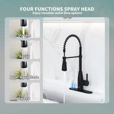 Casainc Willow Pull Down Sprayer Kitchen Faucet With Touchless Sensor With Deck Plate In Matte Black
