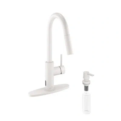 Casainc Willow Single-handle Pull Down Sprayer Kitchen Faucet With Infrared Sensor, Soap Dispenser And Deck  In Matte White