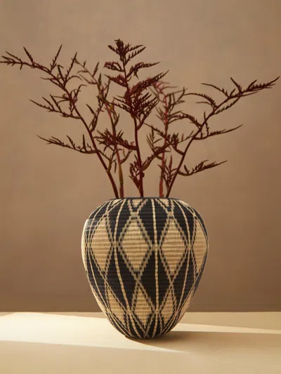 Casalatina Diamond Handwoven Werregue Palm Large Basket In Multi