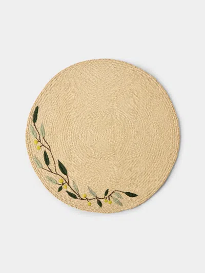 Casalatina Embroidered Leaf Handwoven Iraca Palm Placemats (set Of 4) In Neutral