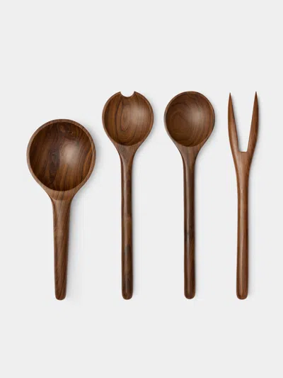 Casalatina Lara Wood Serving Utensils (set Of 4 Pieces) In Brown