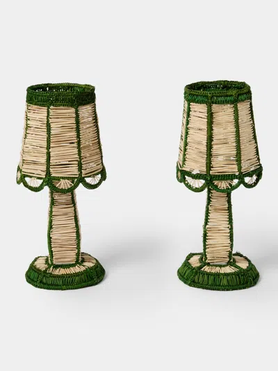 Casalatina Set Of 2 Dayana Handwoven Iraca Palm Portable Lights In Green