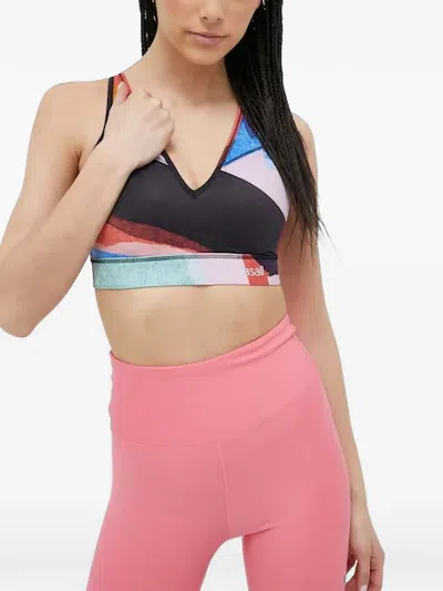 Casall Abstract-print Crossover-strap Sports Bra In Multi
