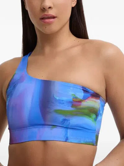Casall Abstract-print One-shoulder Bikini Top In Blue