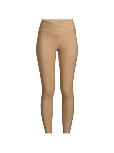 Casall Crossover-waistband Logo-print Leggings In Brown