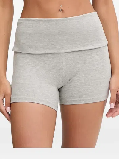 Casall Fold-over-waistband Logo-embroidered Shorts In Gray
