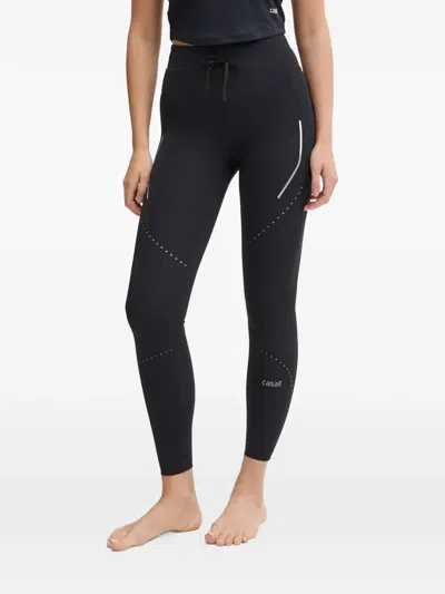 Casall Laser-cut Drawstring-fastening Performance Leggings In Black