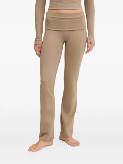 Casall Logo-embroidered Flared Track Pants In Brown