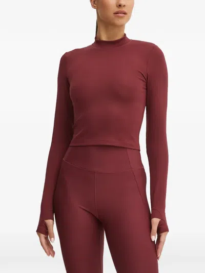 Casall Ribbed-knit Thumb-slot Yoga Top In Red