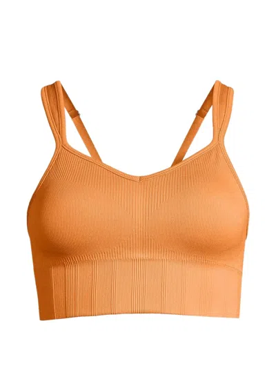 Casall Ribbed-knit V-neck Sports Bra In Orange