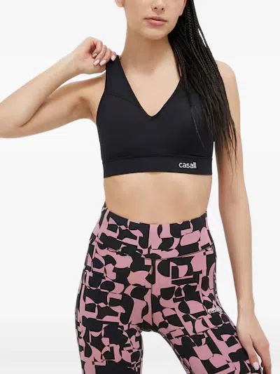 Casall V-neck Logo-patch Sports Bra In Purple