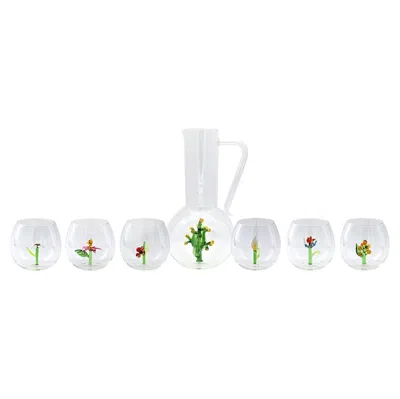 Pre-owned Casarialto Flower Power Set Of 6 Glasses And Jug By  In Gray